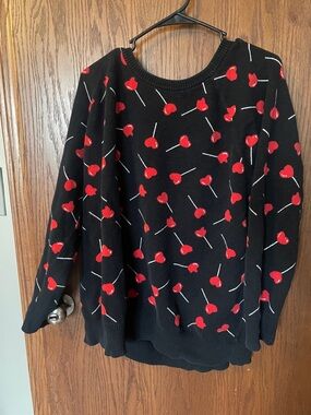 torrid Black Sweater with Red heart lollipops